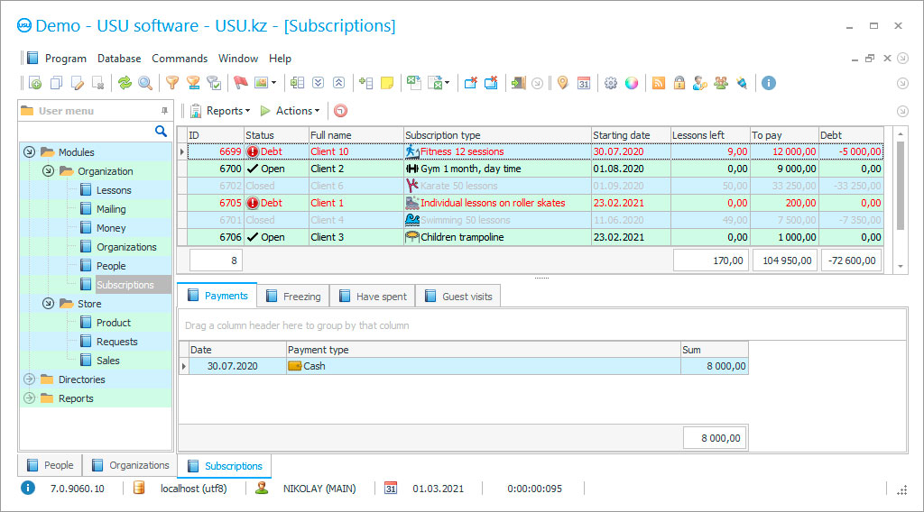 Sérleyfi. USU - Universal Accounting System